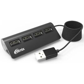  USB-HUB RITMIX CR-2400 Black настольный, кабель 1м, на 4 порта USB, High speed USB 2.0, Plug-n-Play, питание от USB, 5В, скорость до 480 Мбит/с 