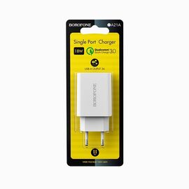  Адаптер Сетевой Borofone BA21A Long QC3.0 1USB/5V/3A (white) 