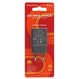  Адаптер Сетевой Borofone BA52A Gamble 1USB/5V/2.1A (black) 