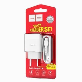  Адаптер Сетевой с кабелем Hoco C72A Glorious 1USB/5V/2.1A +micro USB (white) 