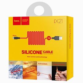  Кабель USB - micro USB Hoco X21 Silicone для HTC/Samsung (100 см) (black/red) 