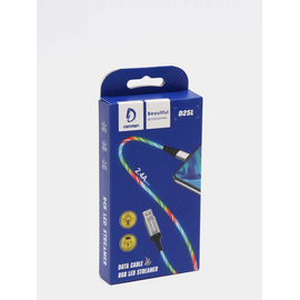  USB-кабель Denmen D25L, Apple 8 pin, силикон, 1.0 м, круглый, с подсветкой, голубой, фирменная упаковка 