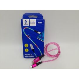  USB-кабель Denmen D25V, micro USB, силикон, 1.0 м, круглый, с подсветкой, розовый, фирменная упаковка 