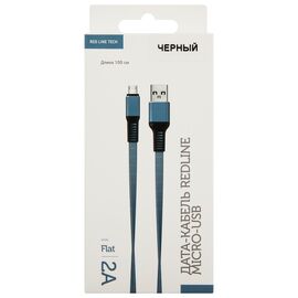  Дата-Кабель Red Line Flat USB - Micro USB, черный 