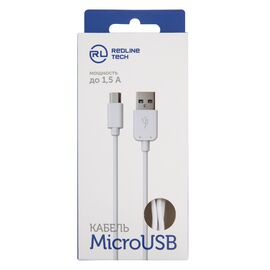  Дата-кабель Red Line USB - micro USB, 1.5А, белый (мягкий футляр) 
