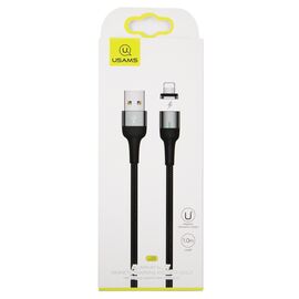  Дата-Кабель USAMS US-SJ326 U28 USB - Lightning, 2.4A (1 м) с индикатором, магнитный, нейлоновая оплетка, серый (SJ326USB03) 