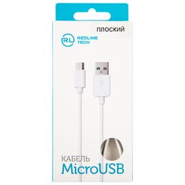  Дата-кабель Плоский Red Line USB - micro USB (2A), белый 