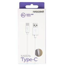  Дата-кабель Плоский Red Line USB - Type-C (2A), белый 