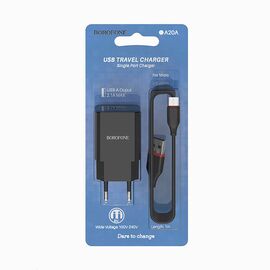  Адаптер Сетевой с кабелем Borofone BA20A Sharp 1USB/5V/2.1A +micro USB (black) 