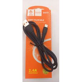  USB-кабель Denmen D07T, Type-C, силикон, 1.0 м, круглый, черный 