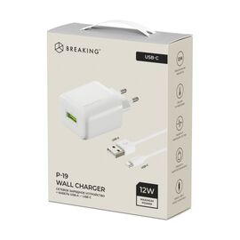  СЗУ Breaking P-19, USB-A, 2.4A + кабель USB-A - USB-C (Белый) 