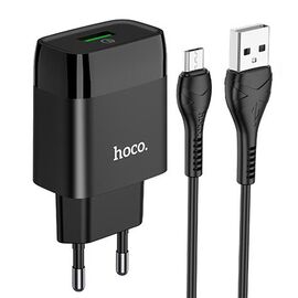  Адаптер Сетевой с кабелем Hoco C72Q Glorious 1USB/5V/3A 18W+QC3.0 +micro USB (black) (202556) 
