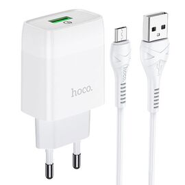  Адаптер Сетевой с кабелем Hoco C72Q Glorious 1USB/5V/3A 18W+QC3.0 +micro USB (white) (202557) 