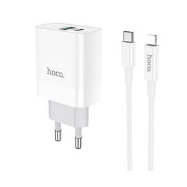  Адаптер Сетевой с кабелем Hoco C80A Rapido 1USB,1Type-C/5V/3A PD20W+QC3.0 +Type-C-Lightning ((127870 