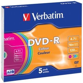  Диск DVD-R Verbatim 4.7Gb 16x Slim Color (5шт) 43557 