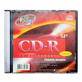  Диск CD-R VS (VSCDRIPSL501) 700 Mb, 52x, Slim Case (5), Ink Printable (5/200) 