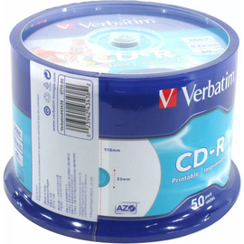  Диск CD-R Verbatim (43438) 700 Mb, 52x, Cake Box (50), DL+, Full Ink Printable (50/200) 