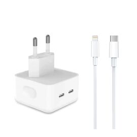  Адаптер Сетевой с кабелем - MHJE3ZM/A PD 2*Type-C 3,8A/35W (Type-C/Lightning) (Класс B) (whi(221602) 
