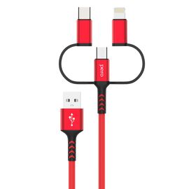  Дата-кабель PERO DC-06 Universal 3 in 1 (Lightning/micro USB/Type-C), 3А, 1м, красный 
