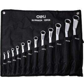  Набор ключей накидных Deli DL150012A изогнутых 12 шт 6x7, 8x9, 10x11, 12x13, 14x15, 16x17, 18x19, 20x22, 21х23, 24х27, 25х28, 30х32 