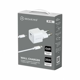  СЗУ Breaking P-10, USB-C, GaN 25W, 3A + кабель USB-C - Lightning (Белый) 