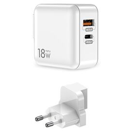  Сетевое зарядное устройство TOTU HTY-0902000 1xUSB + 1xUSB-C, 0.8A, 18W, белый 