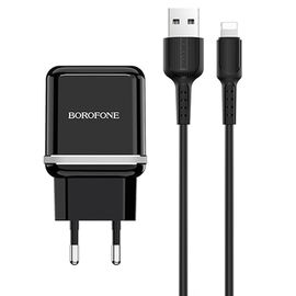  Сетевое зарядное устройство BOROFONE BA25A Outstanding 2xUSB с Кабелем USB - Lightning, 2.4A, черный 