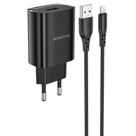  Сетевое зарядное устройство BOROFONE BN1 Innovative 1xUSB с Кабелем USB - Lightning, 2.1A, черный 