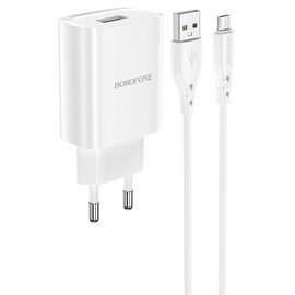  Сетевое зарядное устройство BOROFONE BN1 Innovative 1xUSB с Кабелем USB - Micro, 2.1A, белый 