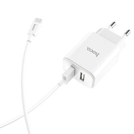  Сетевое зарядное устройство HOCO C62A Victoria 2xUSB с Кабелем USB - Micro, 2.1A, 10W, белый 