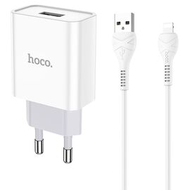  Сетевое зарядное устройство HOCO C81A Asombroso single 1xUSB с Кабелем USB - Lightning, 2.1A, 10W, белый 