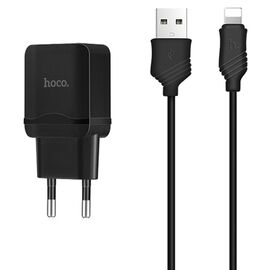  Сетевое зарядное устройство HOCO C22A Little 1xUSB с Кабелем USB - Lightning, 2.4A, 10.8W, черный 