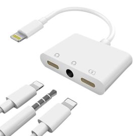  Переходник  MH035, Lightning - Jack 3.5/Dual Lightning, 10 см, белый 