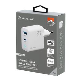  СЗУ Breaking WC20, USB-C + USB-А, GaN 65W, QC 3.0, 3A, MOUNTAIN SERIES (Белый) 