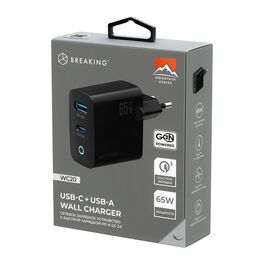  СЗУ Breaking WC20, USB-C + USB-А, GaN 65W, QC 3.0, 3A, MOUNTAIN SERIES (Черный) 