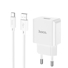  Адаптер Сетевой с кабелем Hoco C106A Leisure USB 2,1A/10W (USB/Type-C) (white) (221586) 