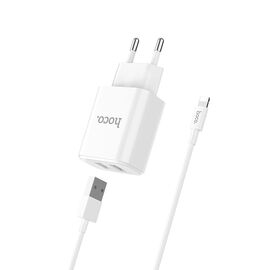  СЗУ Hoco C62A Victoria dual port +Lightning 2.1A, white 