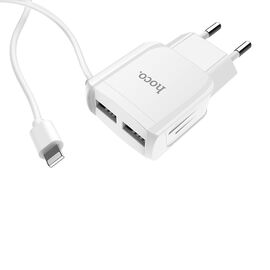  СЗУ HOCO C59A Mega joy 2USB, встроенный кабель Lightning, 2.1A (белый) 