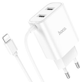  Сетевое зарядное устройство HOCO C103A Courser 2xUSB с Кабелем Lightning, 2.1A, 10.5W, белый 