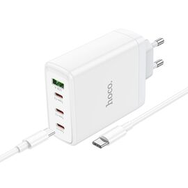  Сетевое зарядное устройство HOCO N31 Leader 1xUSB + 3xUSB-C с Кабелем Type-C - Type-C, 5A, 100W, белый 