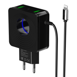  СЗУ 2USB 2.1A для Lightning 8-pin со встроенным кабелем и LED подсветкой More choice NC48i (Black) 