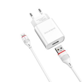 СЗУ 1USB 2.1A для Lightning 8-pin Borofone BA20A 1м (White) 