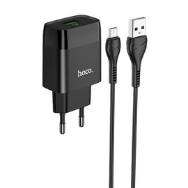  Сетевое зарядное устройство 1USB 3.0A QC3.0 быстрая зарядка с кабелем micro USB Hoco C72Q 1м (Black) 