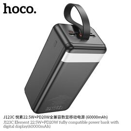  Внешний аккумулятор 60000mAh 22.5W+PD20W 3USB 3.0A с LED-дисплеем Hoco Element J123С (Black) 