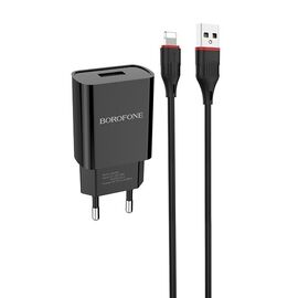  СЗУ 1USB 2.1A для Lightning 8-pin Borofone BA20A 1м (Black) 