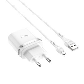  Сетевое зарядное устройство 1USB 3A QC3.0 быстрая зарядка  с дата-кабелем micro USB Hoco C12Q 1м (White) 