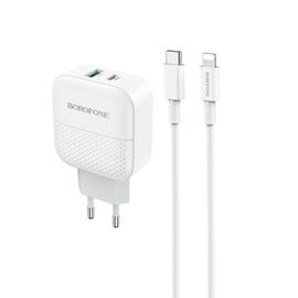  СЗУ 2USB 3.0A PD 18W+QC3.0 быстрая зарядка Lighting Type-C Borofone BA46A 1м (White) 