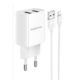  Сетевое зарядное устройство 2USB 2.1A в комплекте с кабелем Apple 8-pin Borofone BA53A 1м (White) 