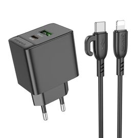  СЗУ 1USB+1Type-C 3.0A QC3.0 PD 20W быстрая зарядка для Lightning 8-pin Type-C Borofone BAS14A (Black) 