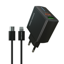  СЗУ 1USB+1USB-C 3.0A PD 20W+QC3.0 быстрая зарядка для Lightning 8-pin Type-C More choice NC61i (Black) 